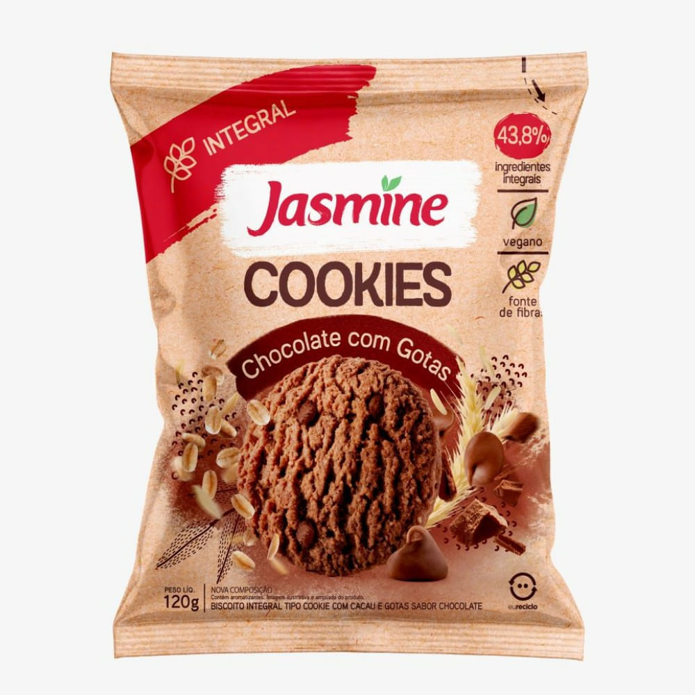 Biscoito Integral Jasmine Cookies Integral Chocolate com Gotas 120g