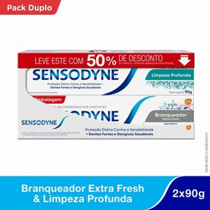 Kit Creme Dental Sensodyne Branqueador Extra Fresh 90g 1 unidade + Creme Dental Limpeza Profunda 90g 1 unidade