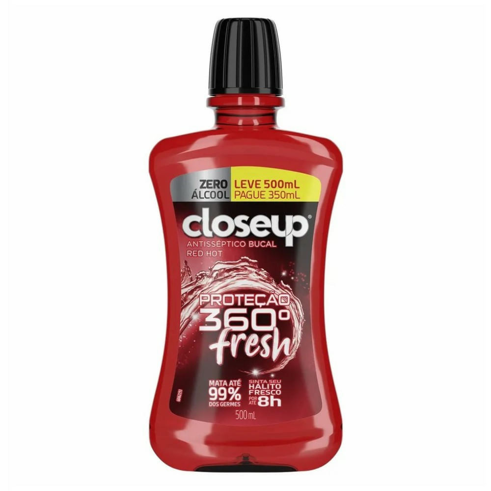 Enxaguante Bucal Closeup Red Hot Proteção 360 Fresh Zero Álcool 500ml