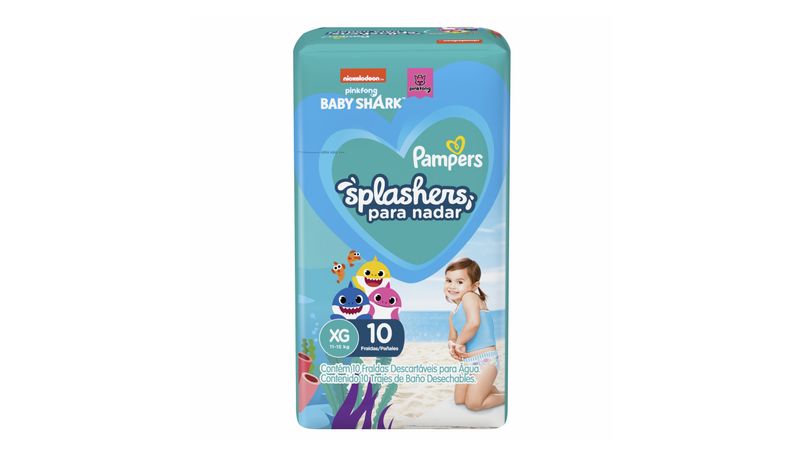 Ofertas de Fralda Descartável para Água Pampers Splashers Baby Shark P/M,  pacote com 12 unidades