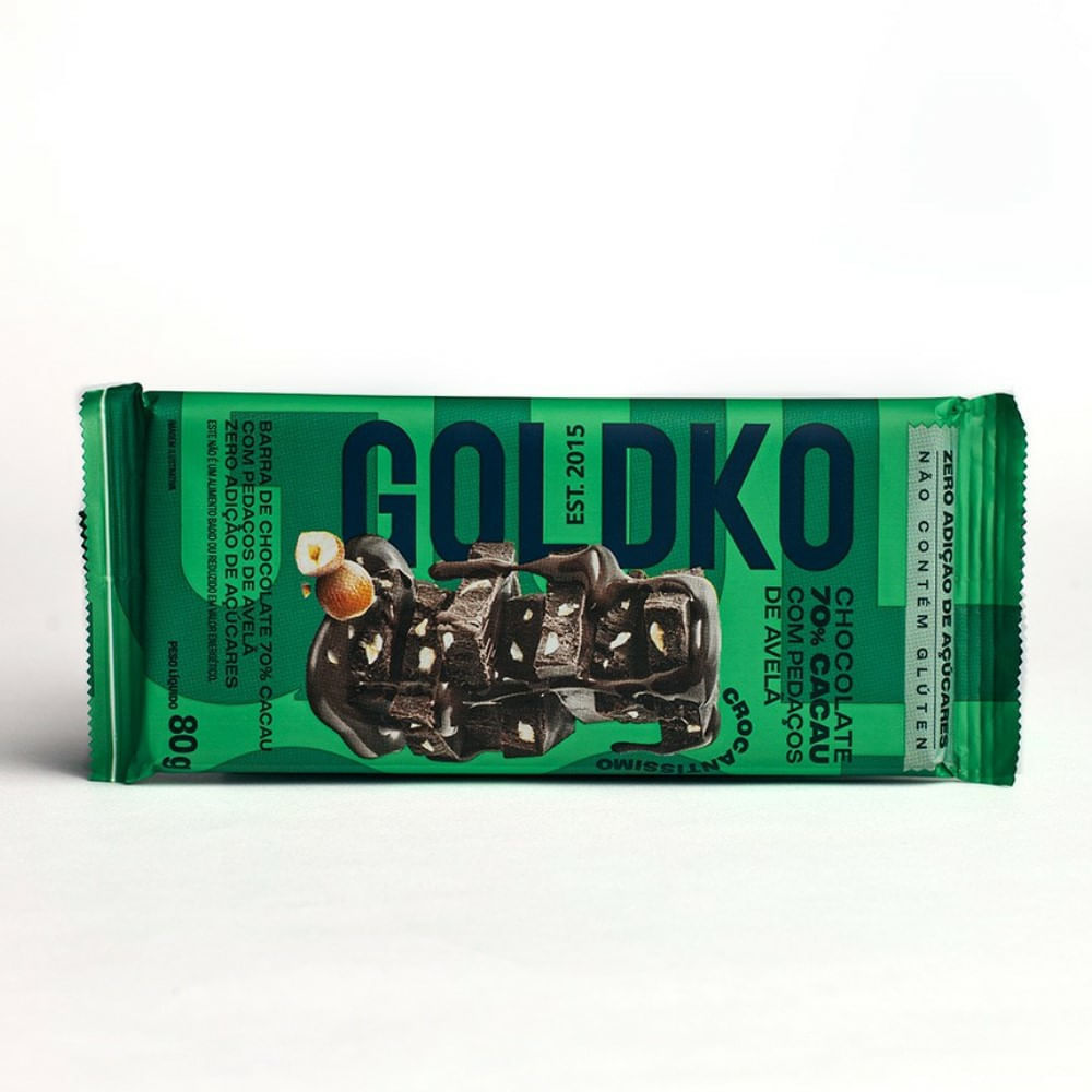 Barra de Chocolate Goldko 70% Cacau com Avelãs Zero Adição De Açúcares 80g