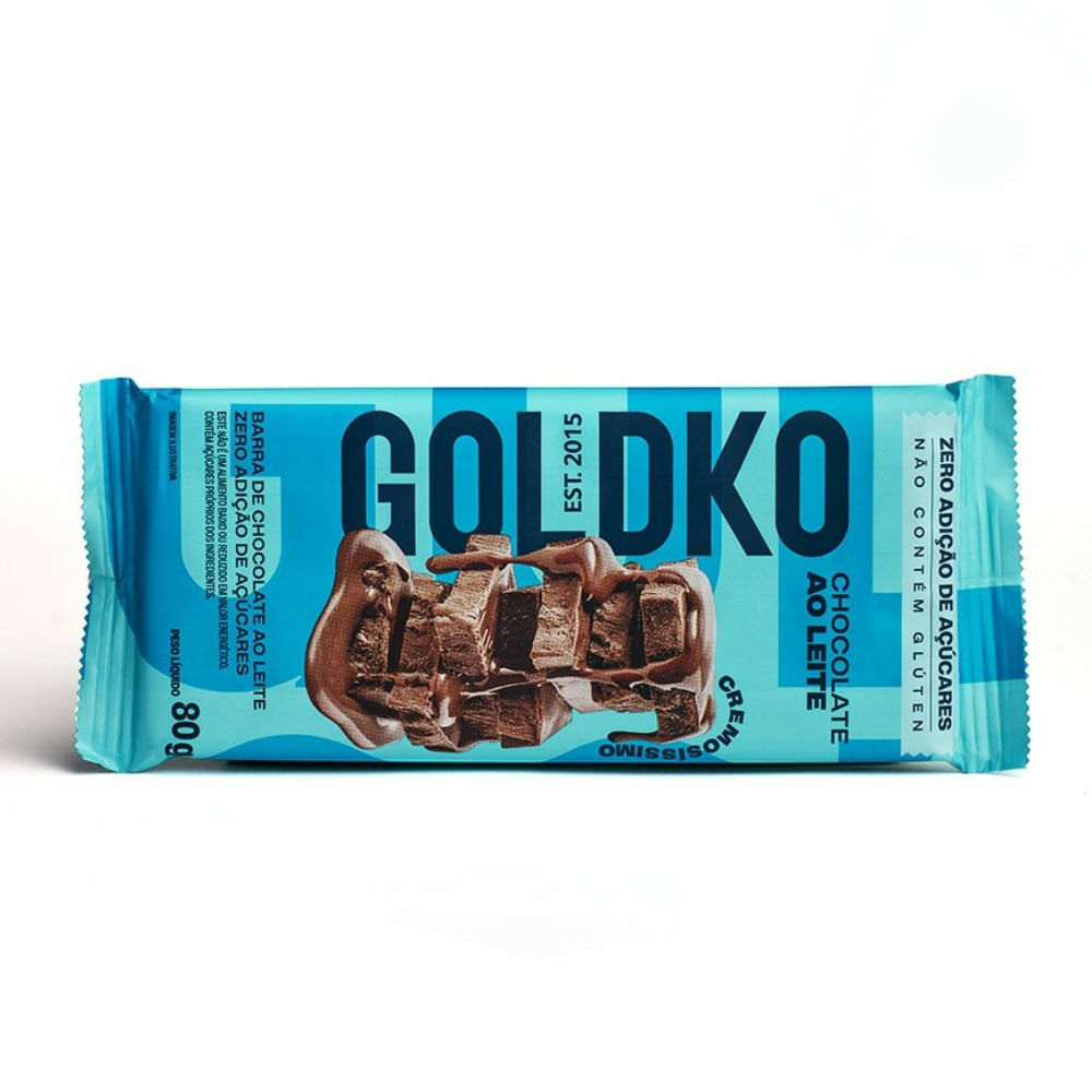 Barra de Chocolate Goldko Ao Leite Zero Adição De Açúcares 80g