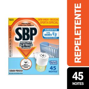 Repelente Elétrico Líquido SBP 45 Noites Cheiro Suave 1 Aparelho + Refil de 32,9ml