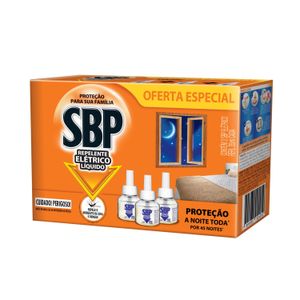 Repelente Elétrico Líquido SBP 45 Noites 3 Refis de 35ml cada Oferta Especial
