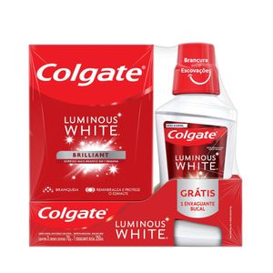 Creme Dental para Clareamento Colgate Luminous White Brilliant Mint 70g 3 Unidades Grátis 1 Enxaguante Bucal