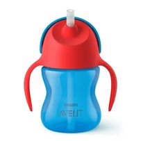 Copo Dinossauro Avent C/ Canudo Curvado SCF796/01 Azul e Vermelho 200ml