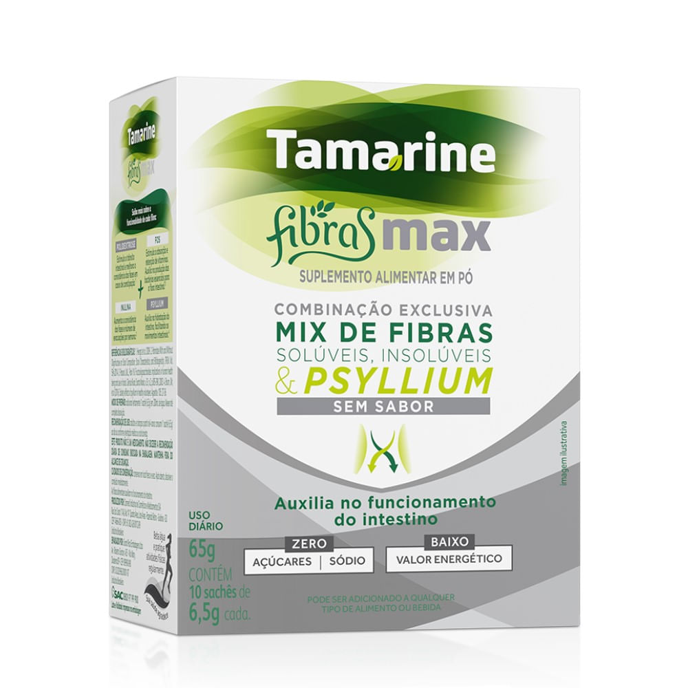 Tamarine Fibras Max em Pó Sem Sabor 10 Sachês de 6,5g Cada