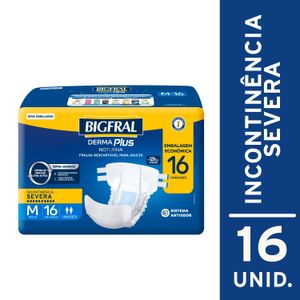 Fralda Adulto Bigfral Derma Plus Noturna M Unissex 16 Unidades