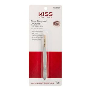 Pinça Kiss New York Ponta Diagonal Dourada Premium 1 Unidade