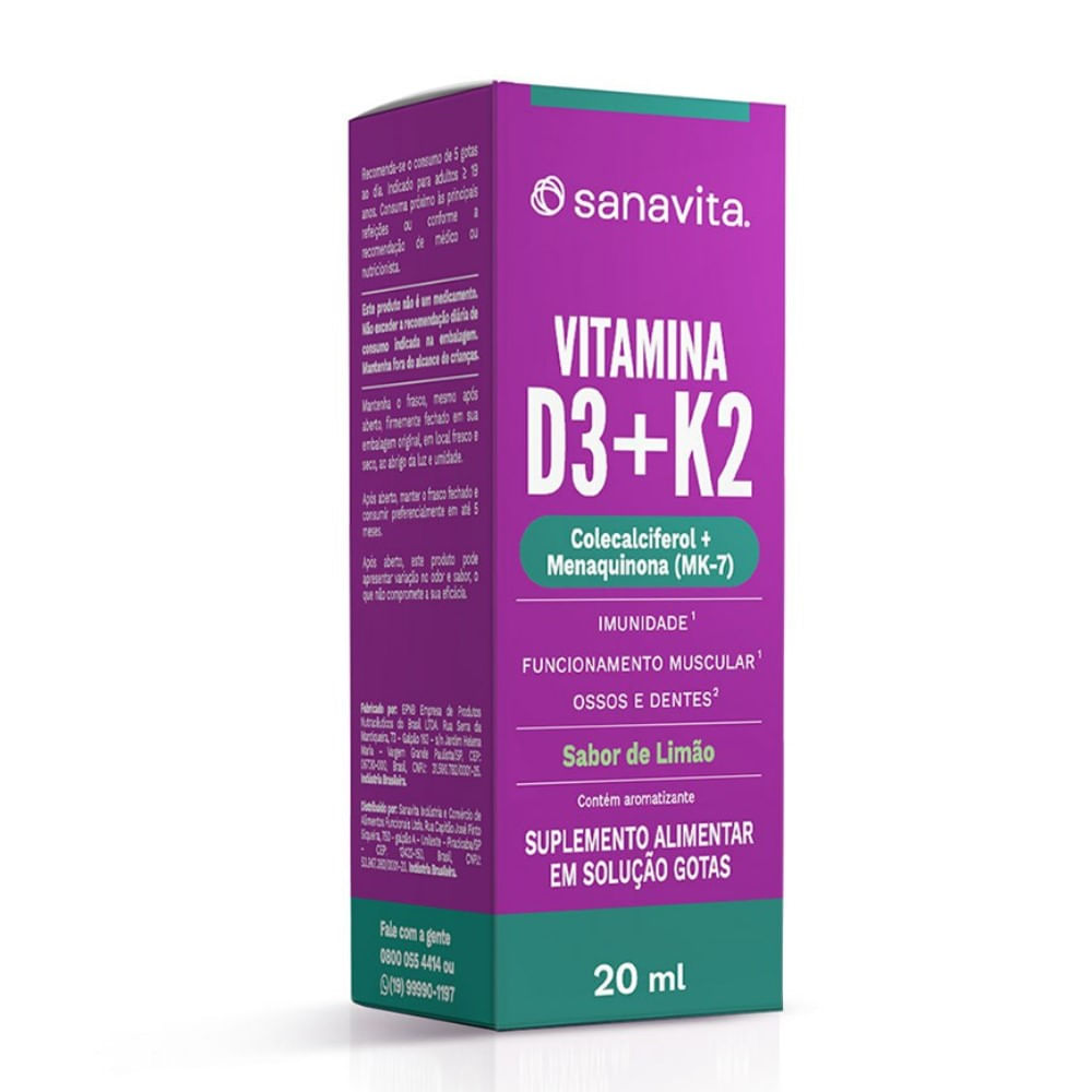 Suplemento Alimentar Sanavita Vitamina D3 + k2 Solução Gotas 20ml