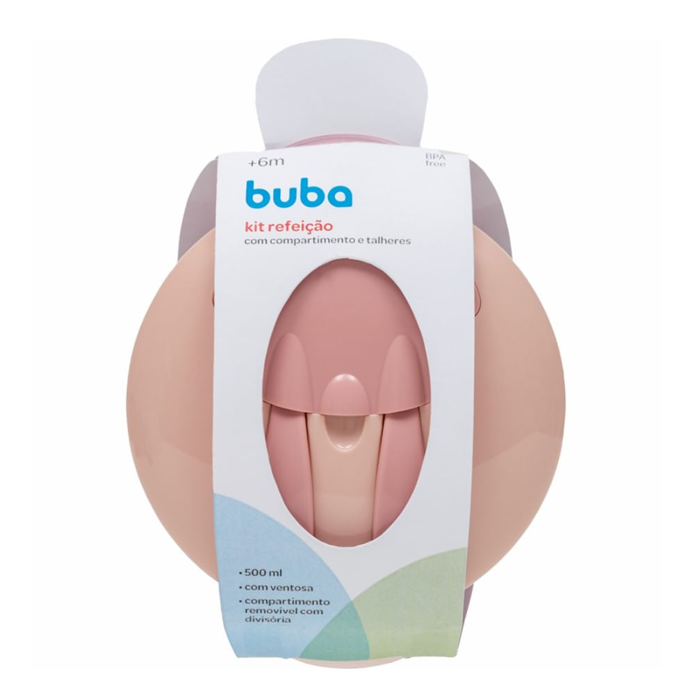 Kit Refeição com Compartimento e Talheres Rosa Buba +6 Meses 1 Unidade