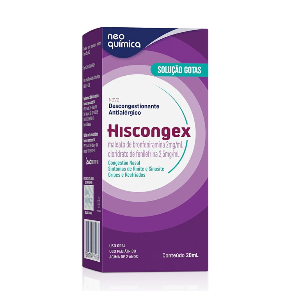Hiscongex 2mg/ml + 2,5mg/ml Solução Gotas Com 20ml Neo Química