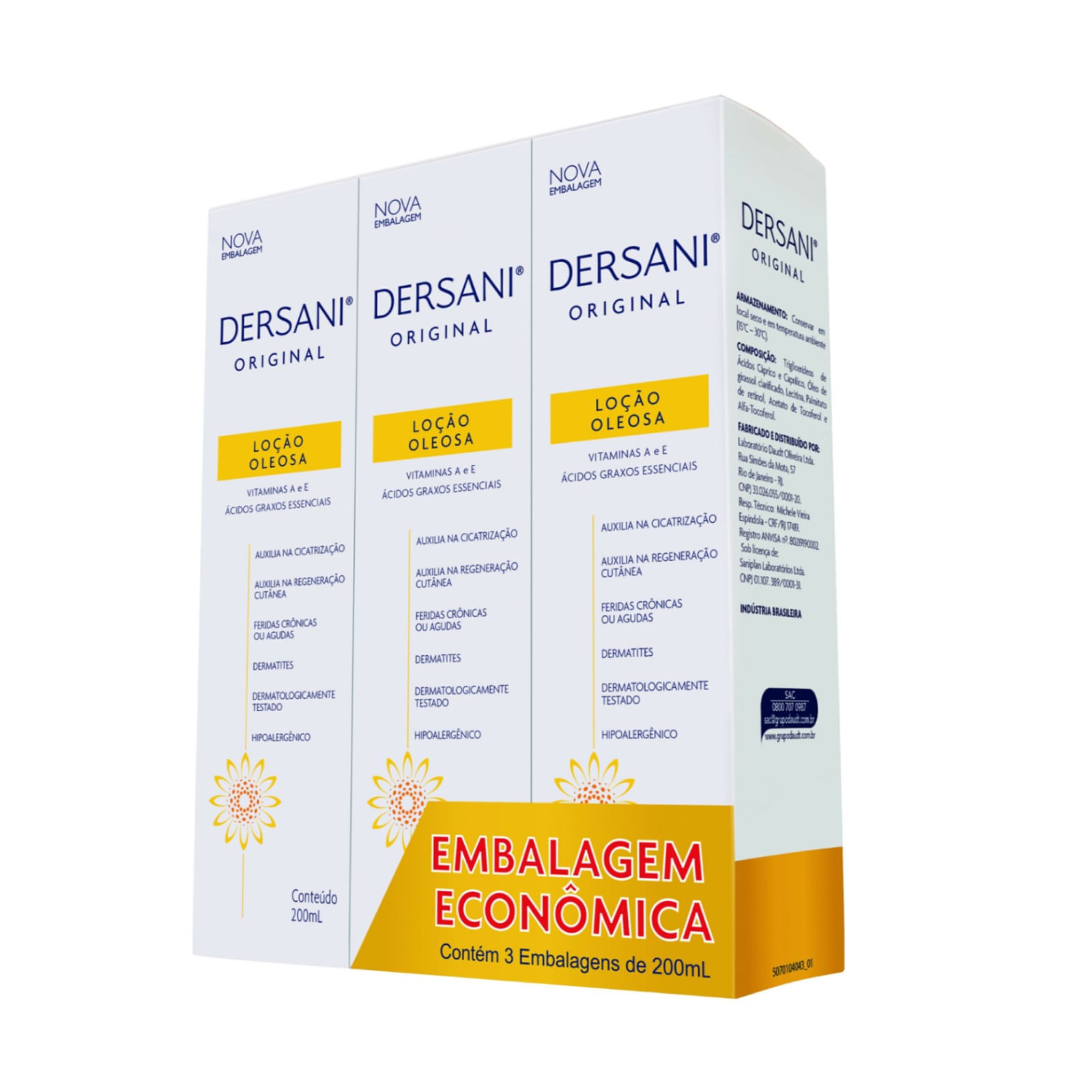 Loção Oleosa Original Dersani 3 Unidades de 200ml Cada