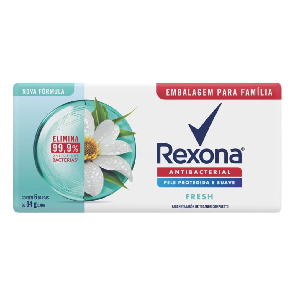 Sabonete Em Barra Rexona Antibacteriano Fresh Elimina Até 99,9% Das Bactérias 84g 6 unidades