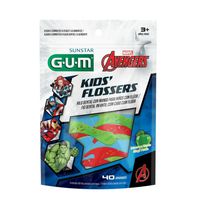 Fio Dental Infantil Gum Avengers com Haste Flossers Maçã Verde 40 Unidades