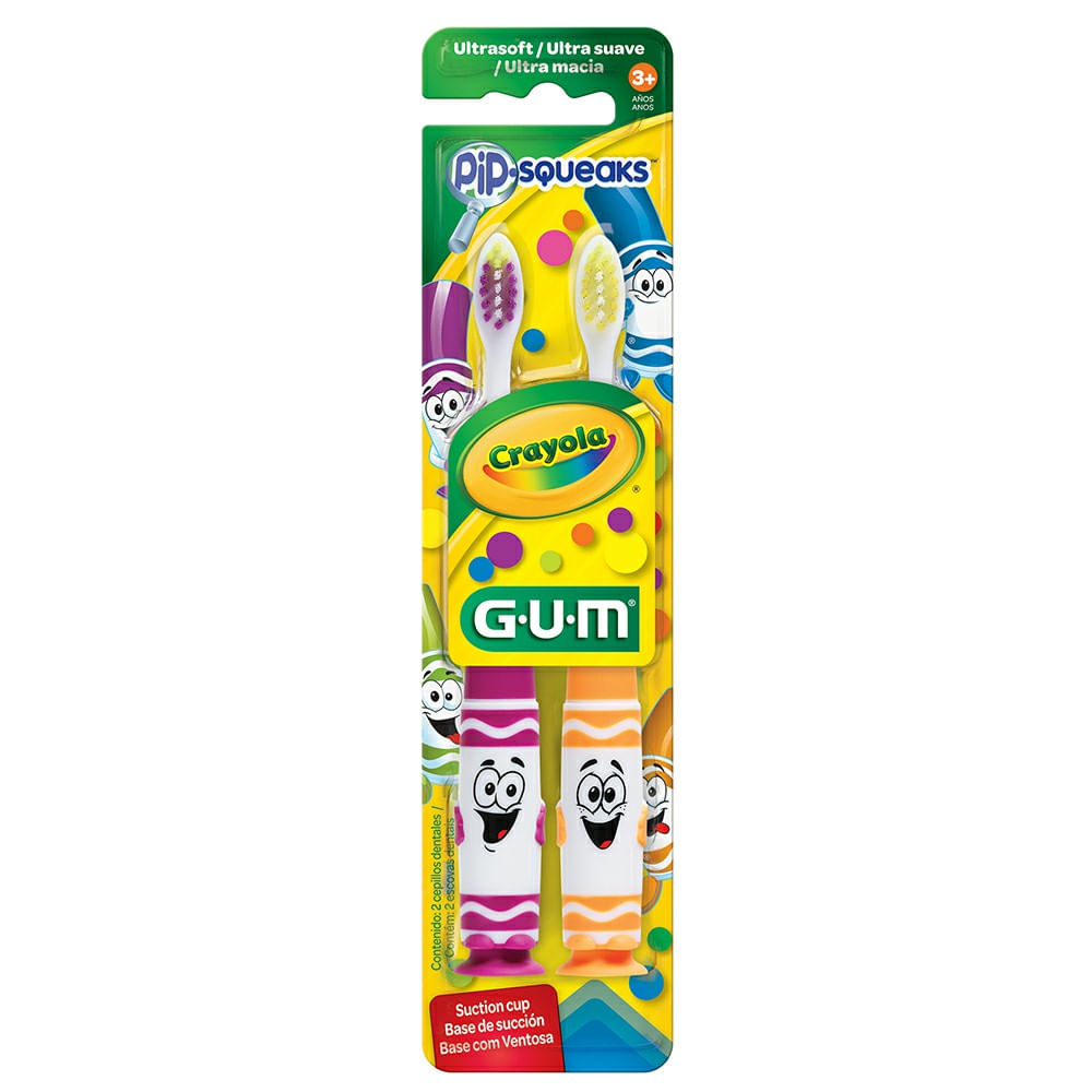 Escova Dental Gum Crayola Pip Squeak Cores Sortidas 2 Unidades