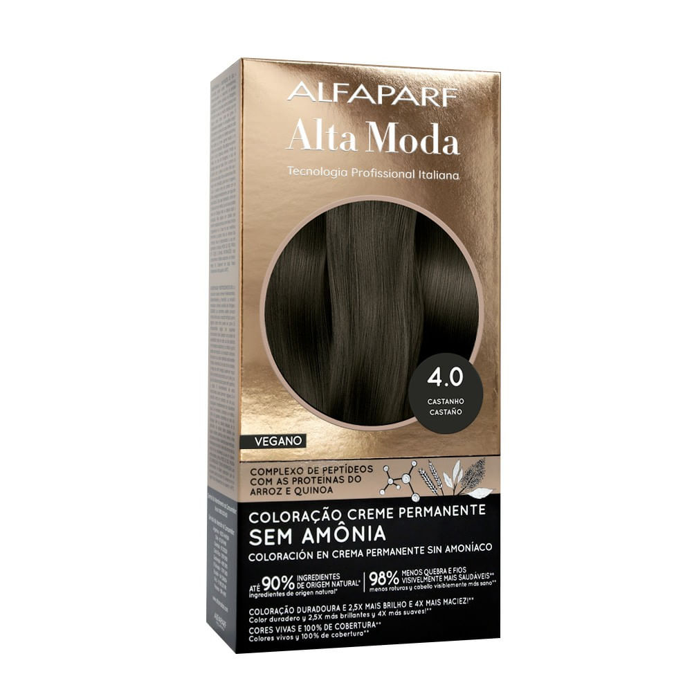 Coloração Creme Permanente Alfaparf Alta Moda Sem Amônia Vegano 4.0 Castanho