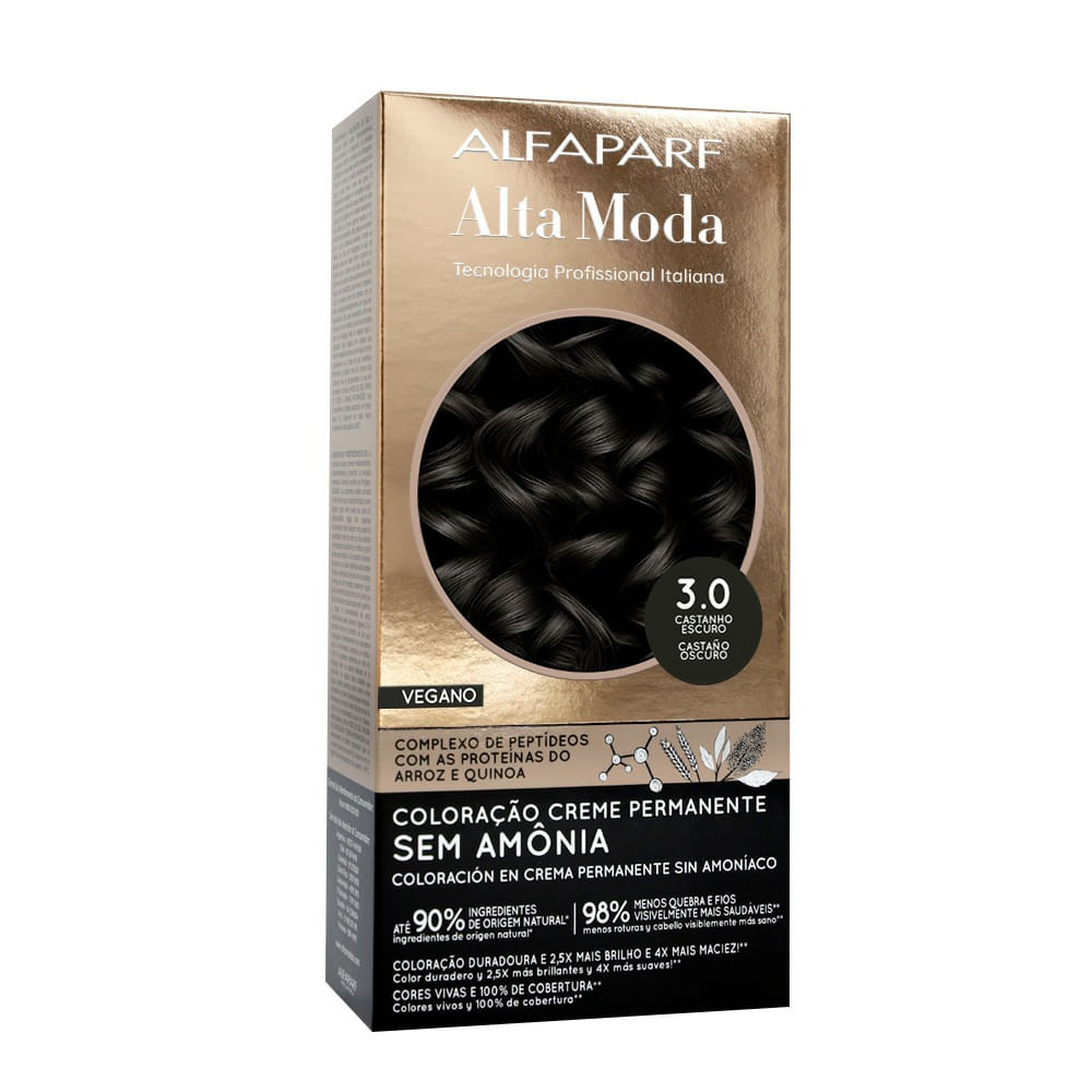 Coloração Creme Permanente Alfaparf Alta Moda Sem Amônia Vegano 3.0 Castanho Escuro