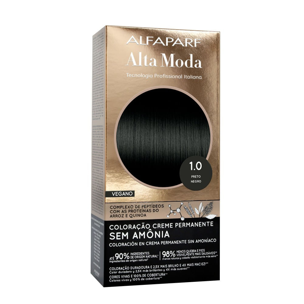 Coloração Creme Permanente Alfaparf Alta Moda Sem Amônia Vegano 1.0 Preto
