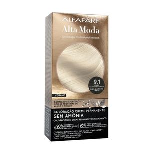 Coloração Creme Permanente Alfaparf Alta Moda Sem Amônia Vegano 9.1 Louro Claríssimo Cinza