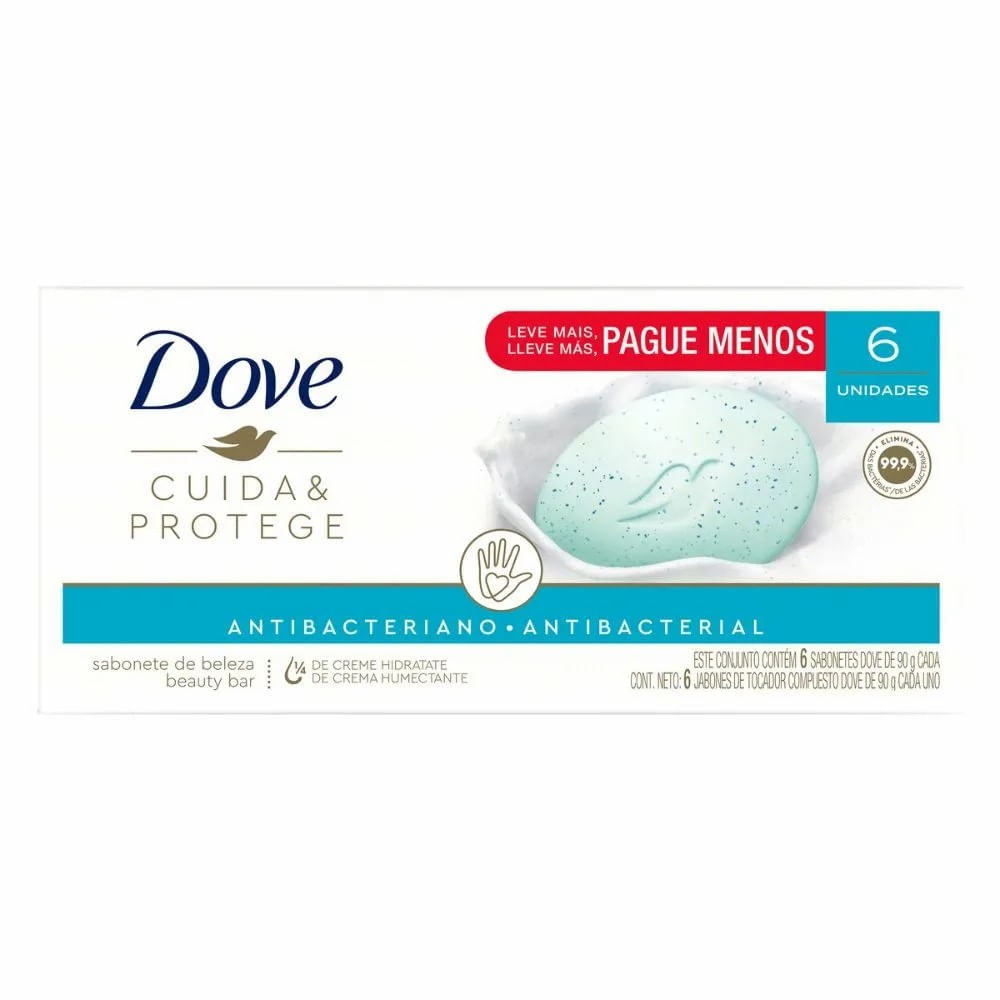 Sabonete Em Barra Dove Cuida & Protege Antibacteriano 6 Unidades De 90g Cada