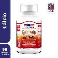 Calcitabs Vitgold Cálcio 600mg + Vitamina D3 90 Comprimidos