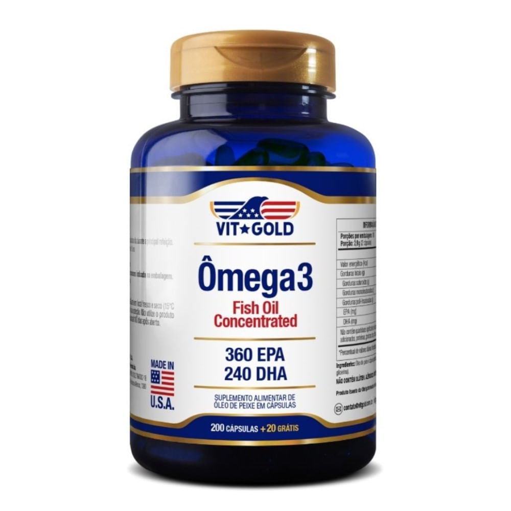 Omega 3 Fish Oil 1000mg Vitgold 200 Capsulas Drogaria Venancio