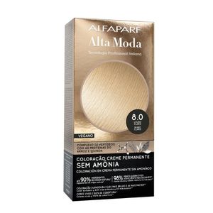 Coloração Creme Permanente Alfaparf Alta Moda Sem Amônia Vegano 8.0 Louro Claro