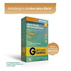 Dicloridrato De Levocetirizina 5mg Eurofarma 10 Comprimidos Revestidos