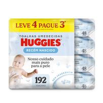 Lenço Umedecido Huggies Recém-Nascido Sem Fragrância 4 Pacotes com 48 Unidades Cada
