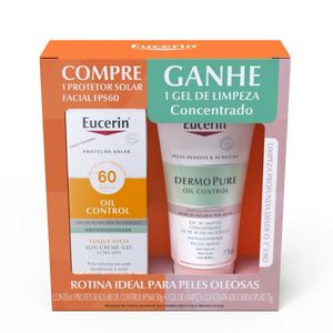Kit Eucerin Protetor Solar Facial Oil Control FPS60 50g + Gel de Limpeza Concentrado Dermo Pure Oil Control 75g