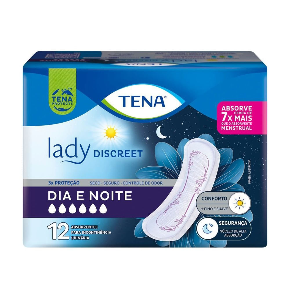Absorvente Para Incontinência Urinária Tena Lady Discreet Dia E Noite 12 unidades