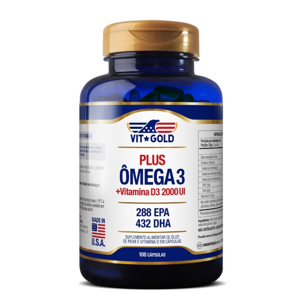 Ômega 3 Plus com vitamina D3 2000UI Vitgold 100 Cápsulas