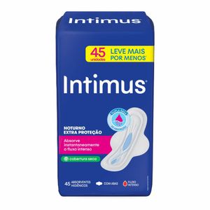 Absorvente Intimus Noturno Extra Proteção Cobertura Seco com Abas 45 Unidades