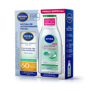 Protetor Solar Facial Nivea Sun Controle de Oleosidade FPS60 50g + Água Micelar Nivea Efeito Matte Sem Perfume 200ml