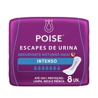 Absorvente Poise Noturno Intenso sem Abas 8 Unidades