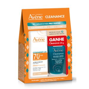 Kit Avène Protetor Solar Cleanance UV FPS70 Tom 1 Claro 40g + Gel Limpeza Cleanance 40g