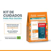Kit Avène Protetor Solar Cleanance UV FPS70 Tom 1 Claro 40g + Gel Limpeza Cleanance 40g
