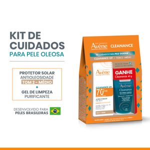 Kit Avène Protetor Solar Cleanance UV FPS70 Tom 2 Médio 40g + Gel de Limpeza Cleanance 40g