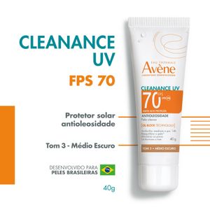 Protetor Solar Facial Avène Cleanance UV Tom 3 Médio Escuro FPS70 40g