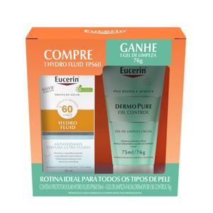 Kit Eucerin Protetor Solar Facial Hydro Fluid FPS60 50ml + Gel de Limpeza Facial Dermo Pure Oil Control 75ml