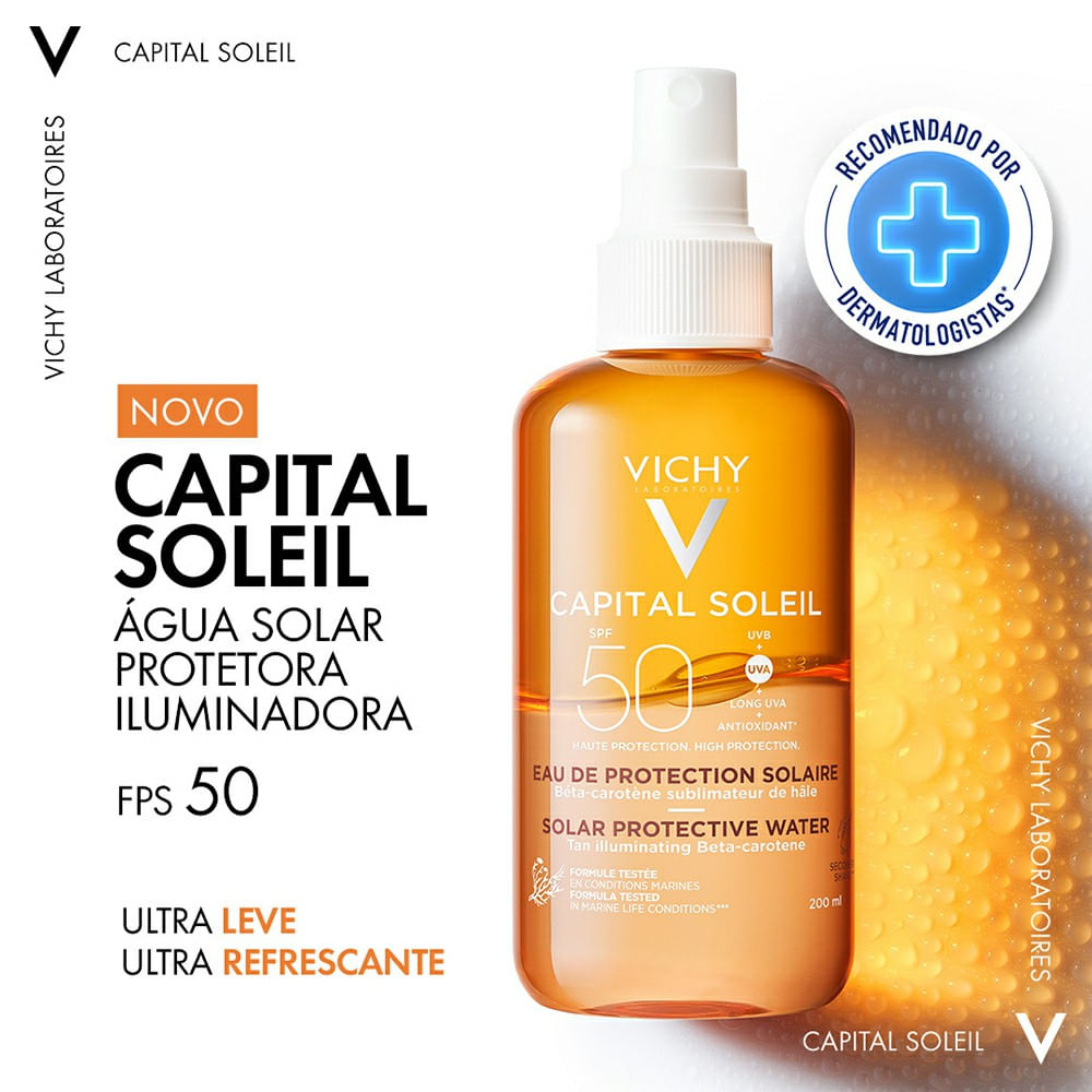 Água Solar Protetora Iluminadora Corporal Vichy Capital Soleil FPS50 200ml
