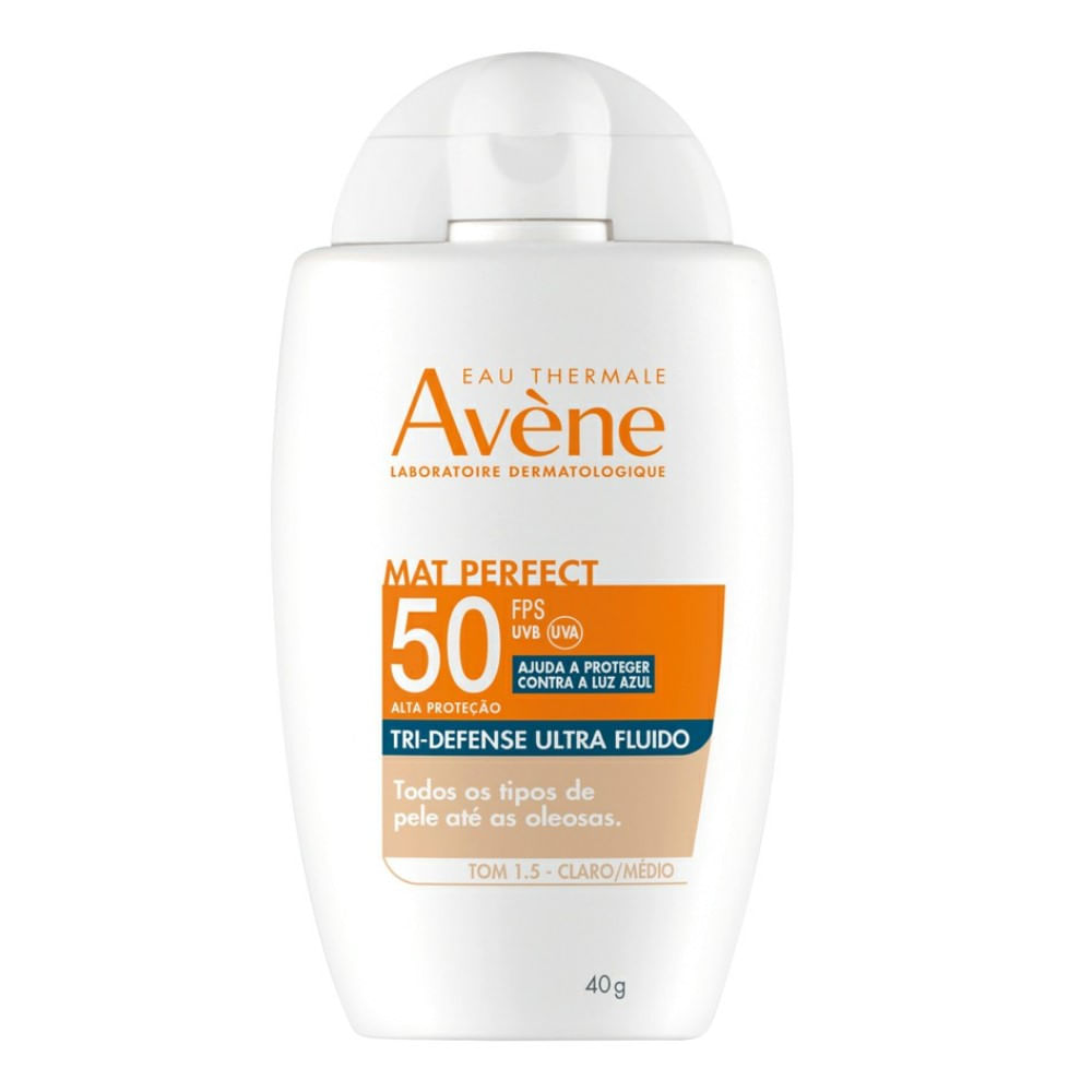 Protetor Solar Facial Avène Mat Perfect Tri-Defense Ultra Fluido FPS50 Tom 1.5 Claro/Médio 40g