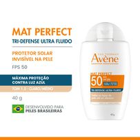 Protetor Solar Facial Avène Mat Perfect Tri-Defense Ultra Fluido FPS50 Tom 1.5 Claro/Médio 40g