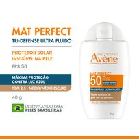 Protetor Solar Facial Avène Mat Perfect Tri-Defense Ultra Fluido FPS50 Tom 2.5 Médio/Médio Escuro 40g