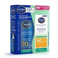 Kit Nivea Sun Protetor Solar Corporal Protect e Hidrata FPS70 200ml + Protetor Solar Facial FPS60 Controle de Oleosidade 50g
