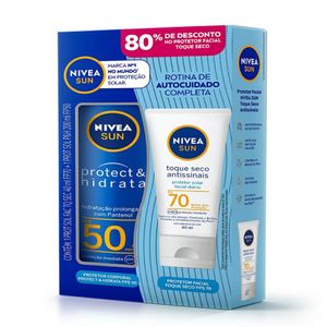 Kit Nivea Sun Protetor Solar Corporal Protect e Hidrata FPS50 200ml + Protetor Solar Facial FPS70 Toque Seco 40ml