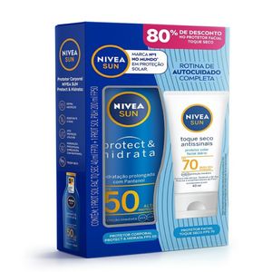 Kit Nivea Sun Protetor Solar Corporal Protect e Hidrata FPS50 200ml + Protetor Solar Facial FPS70 Toque Seco 40ml