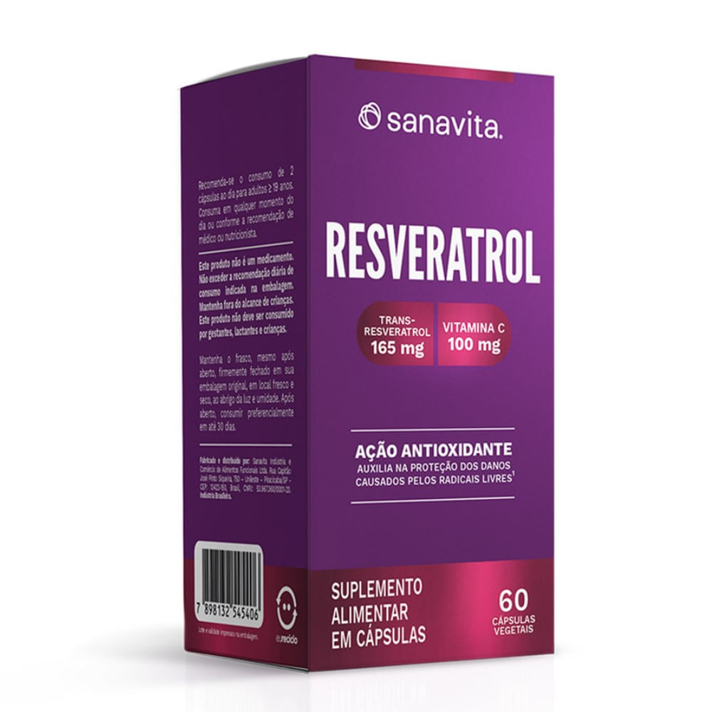 Suplemento Alimentar Sanavita Resveratrol + Vitamina C 60 Cápsulas