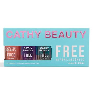 Kit Esmalte Cathy Beauty Free Miracle Trio 3 Unidades de 9ml cada